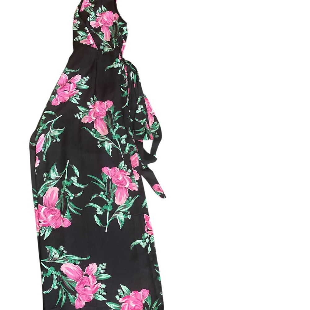 Floral Black and Pink Halter Dress
